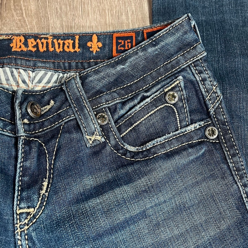 Rock Revival Embellished Rhinestone Low Rise Straight Leg Jeans Size 26 - Picture 6 of 12